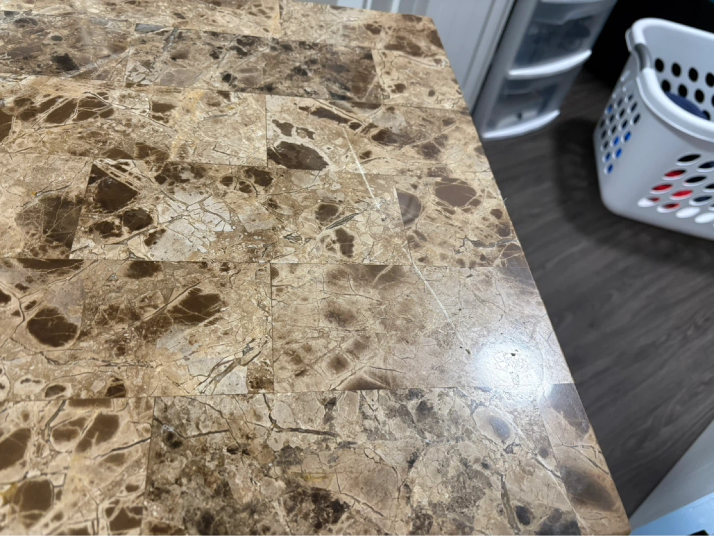 Wooden Nightstand with Faux Marble Top - photo 3