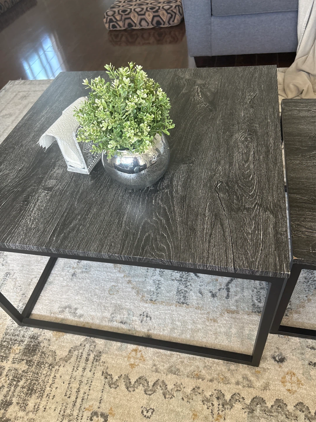Set of 2 Black Wood Grain Square Coffee Tables