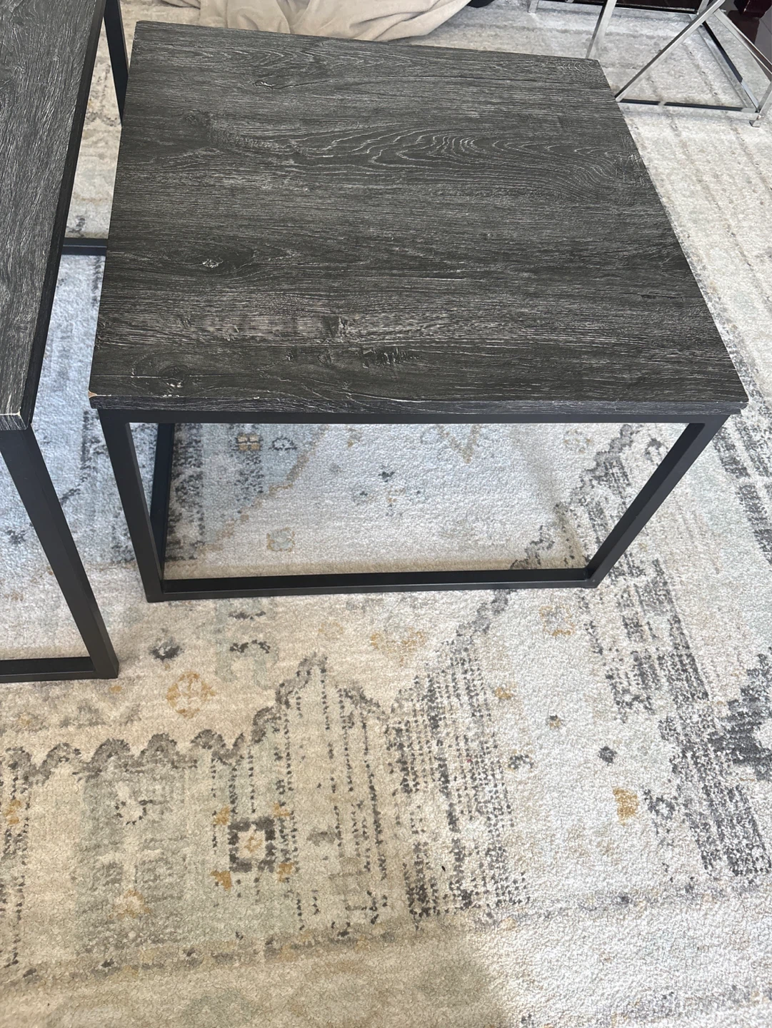Set of 2 Black Wood Grain Square Coffee Tables - photo 2
