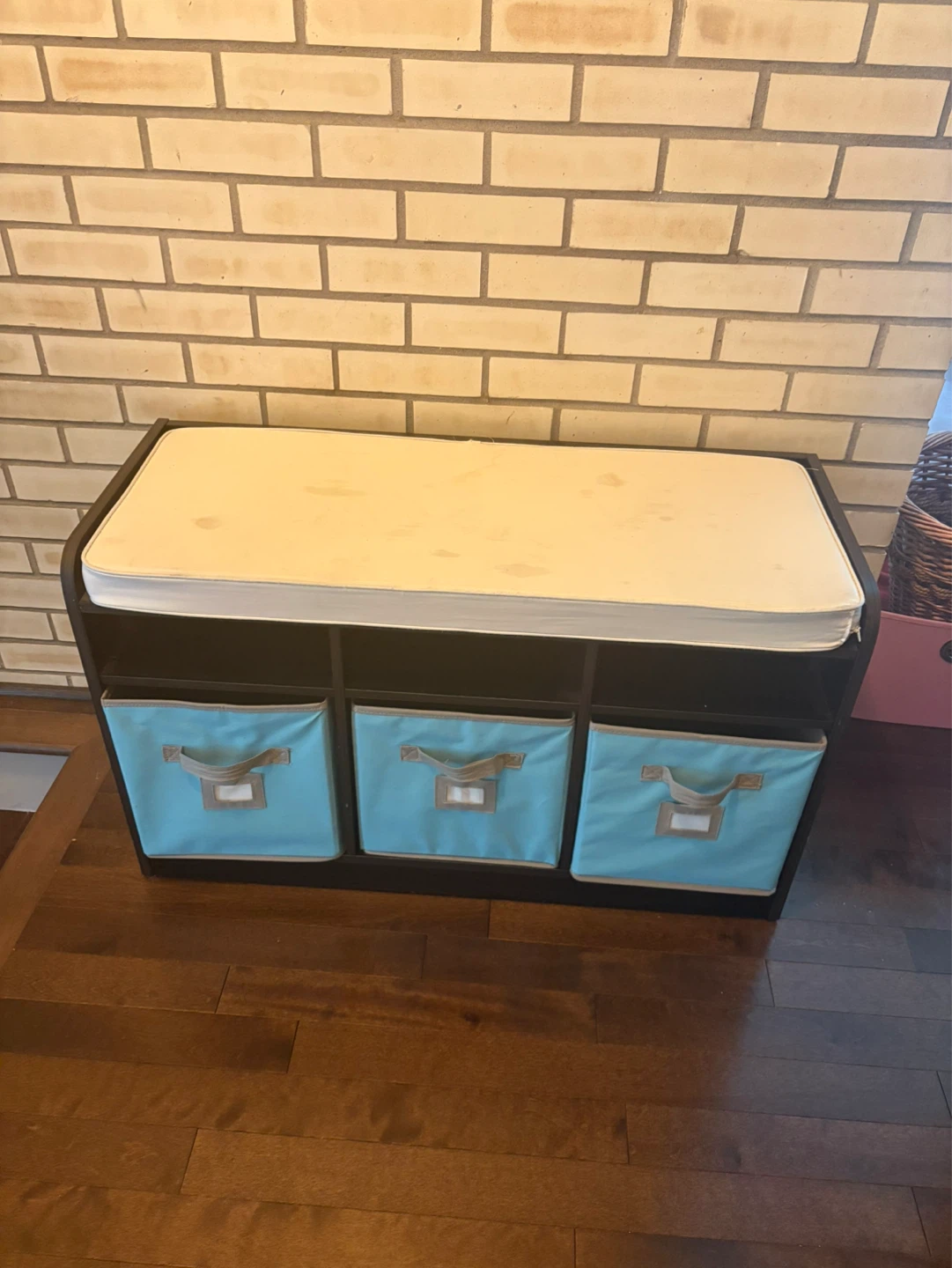 3 Cube Storage Bench with Blue Bins