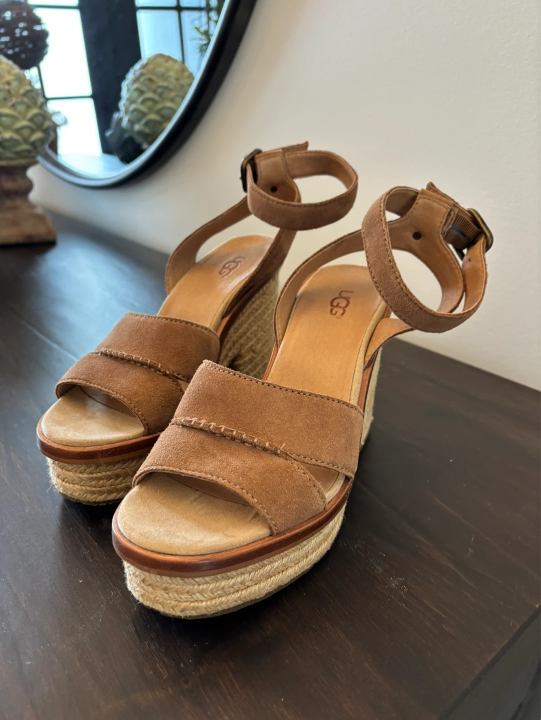 NEW UGG Brown Suede Espadrille Wedge Sandals