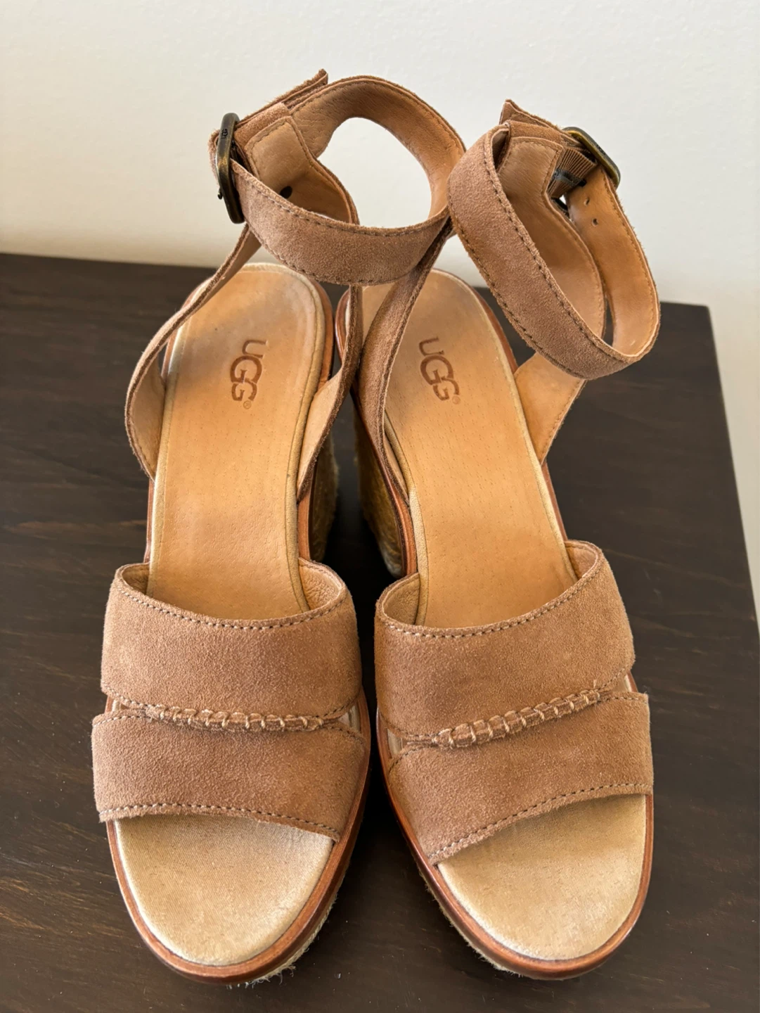 NEW UGG Brown Suede Espadrille Wedge Sandals - photo 3