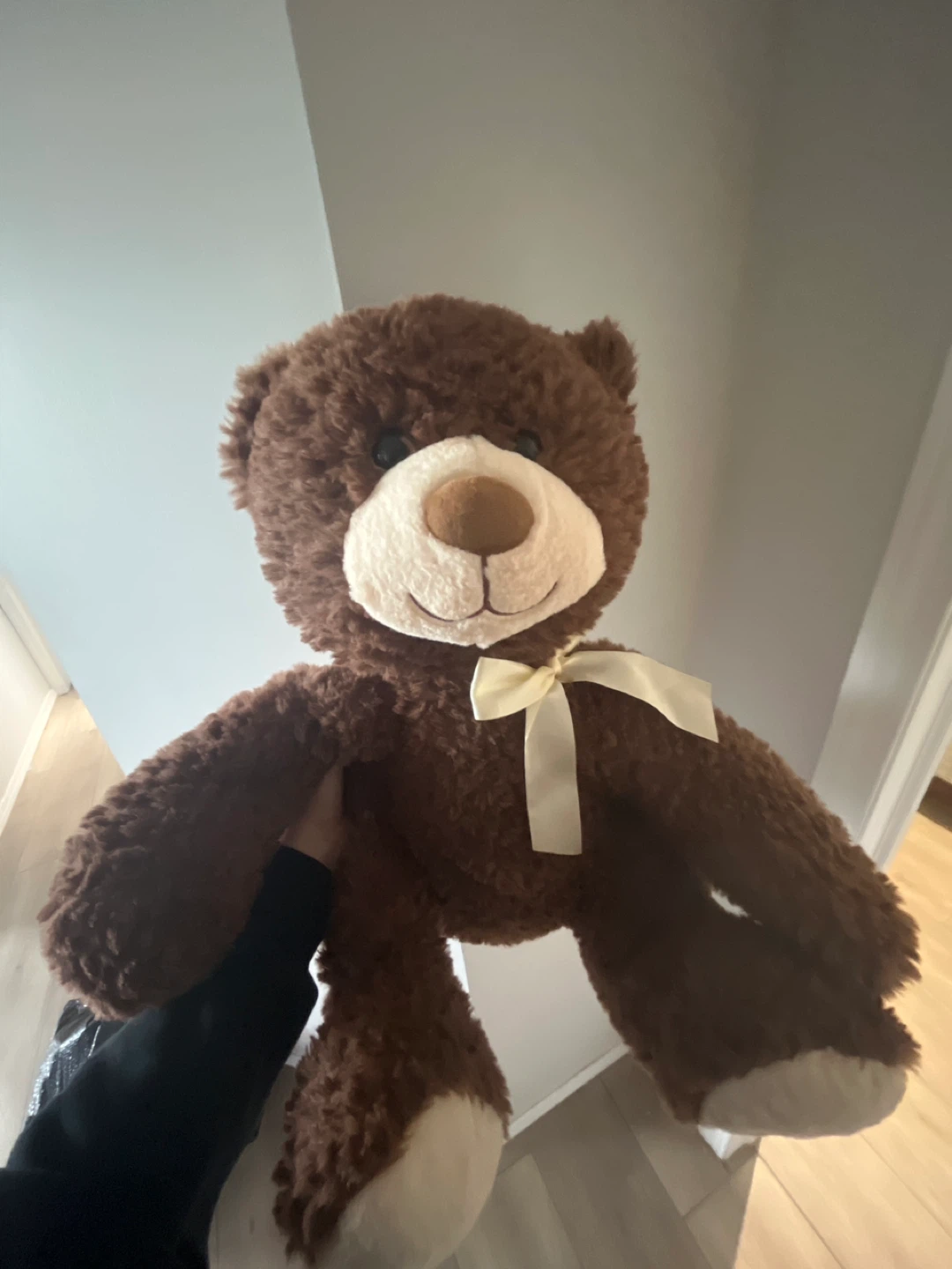 Brown Teddy Bear Plush with Cream Bow
