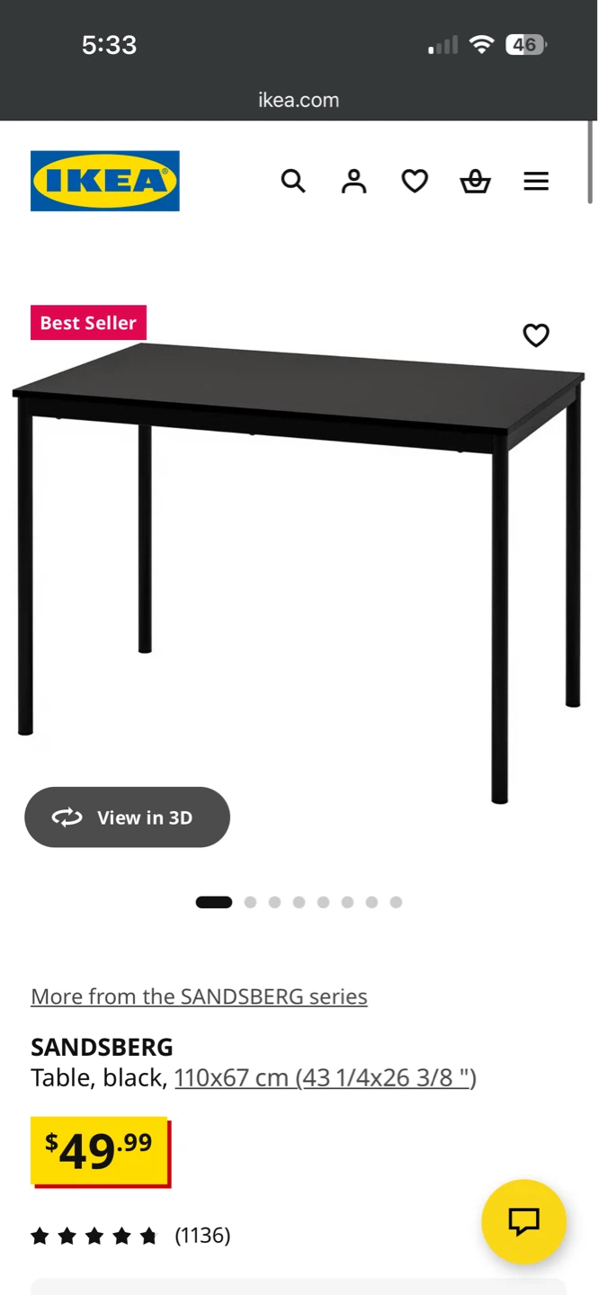 IKEA SANDSBERG Black Table 110x67 cm