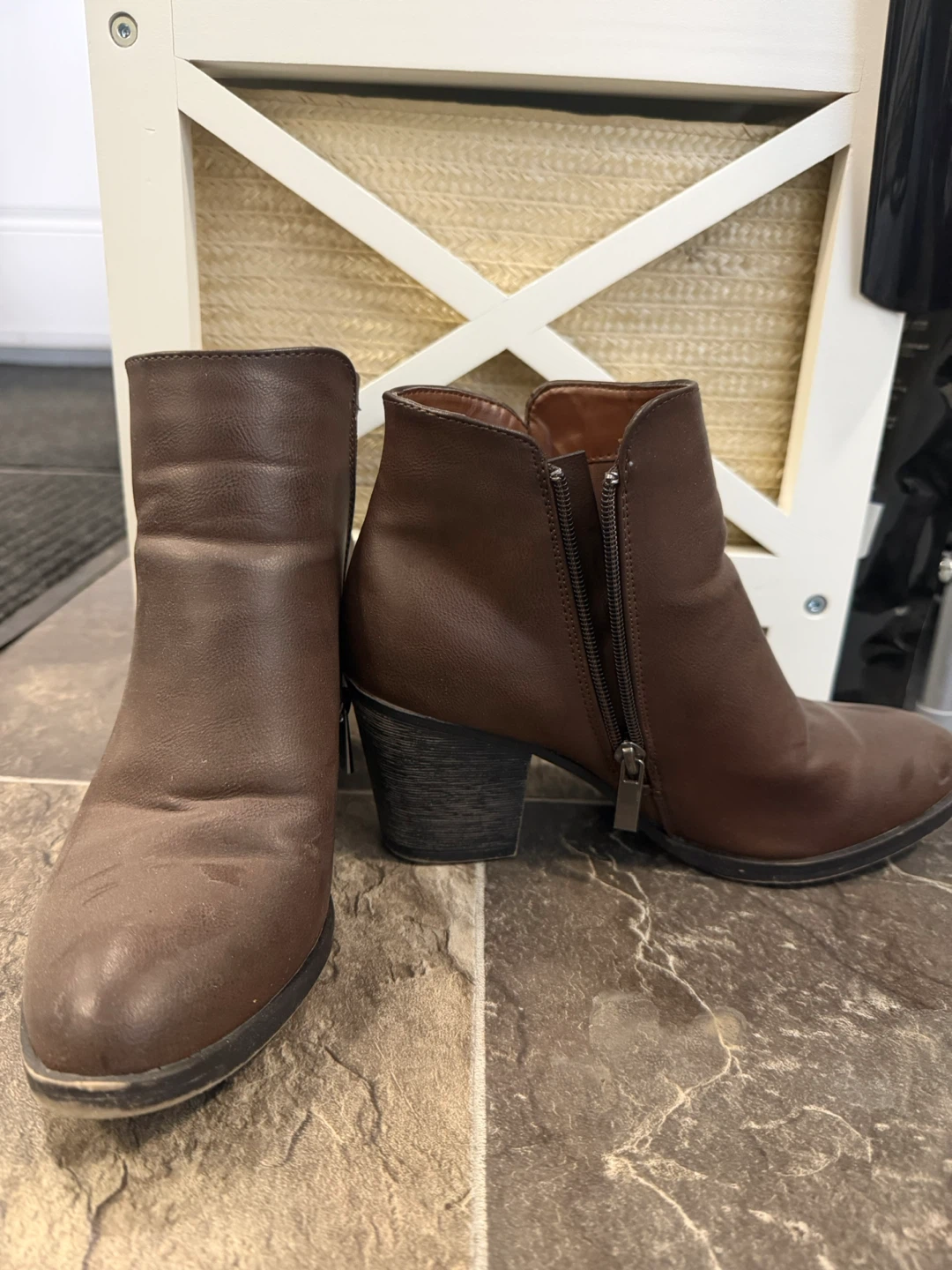 Brown Faux Leather Ankle Boots