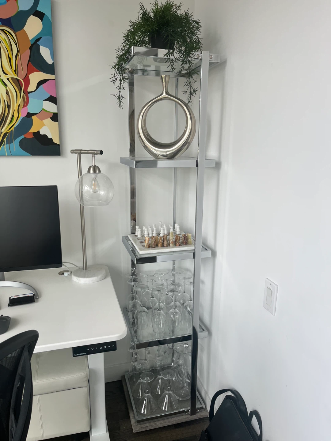 Silver metal shelving unit