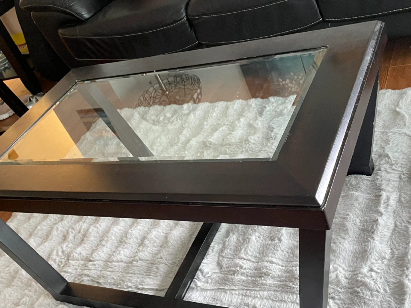 Dark Wood Coffee Table with Glass Top - photo 2
