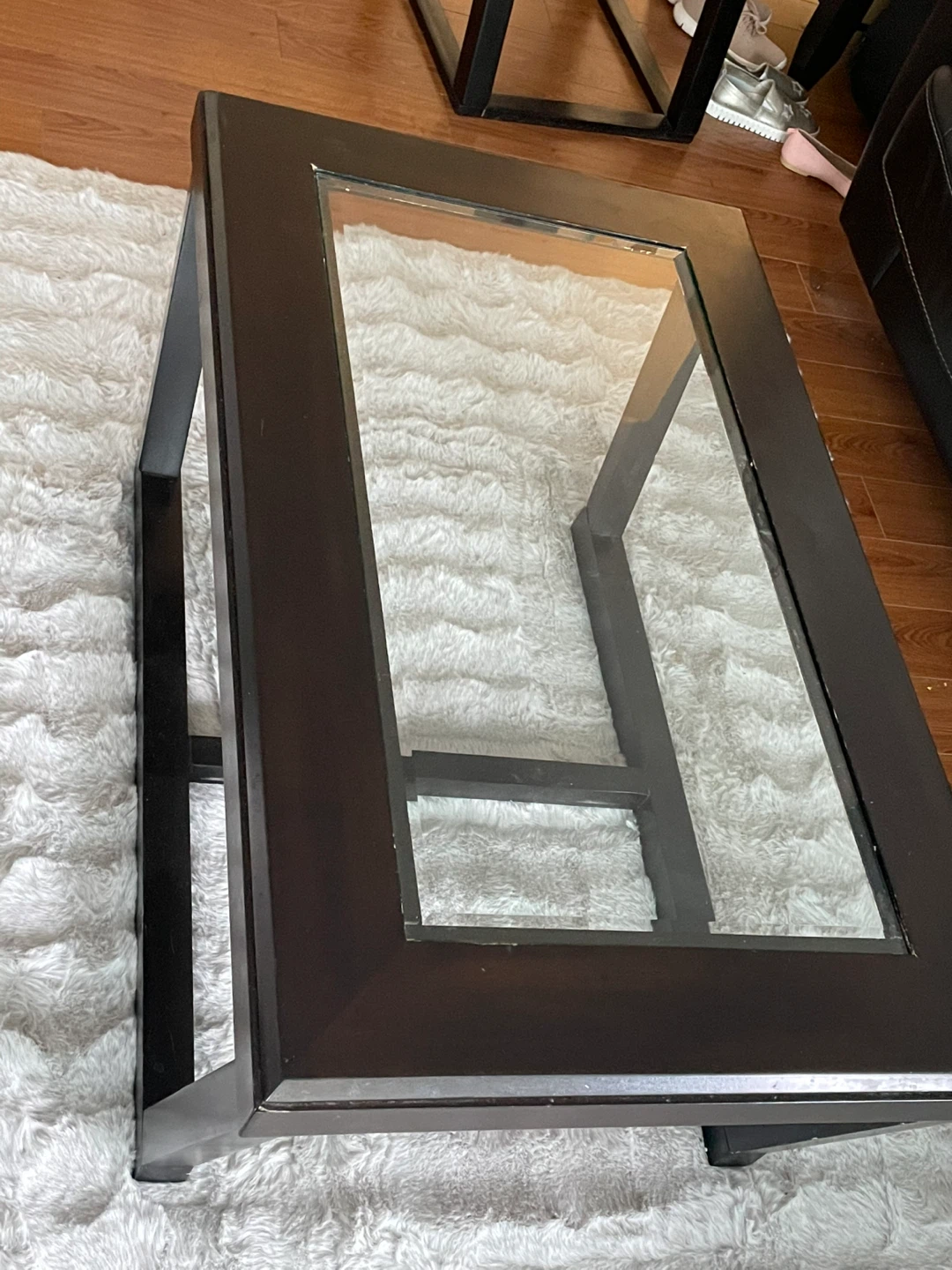 Dark Wood Coffee Table with Glass Top
