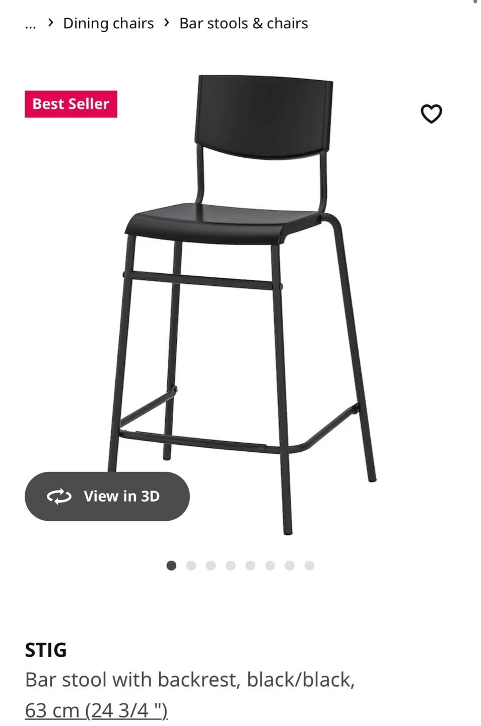 IKEA STIG Bar Stool with Backrest - Black - photo 2
