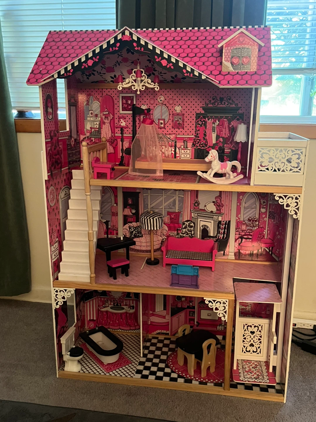 Pink Dollhouse with Furniture