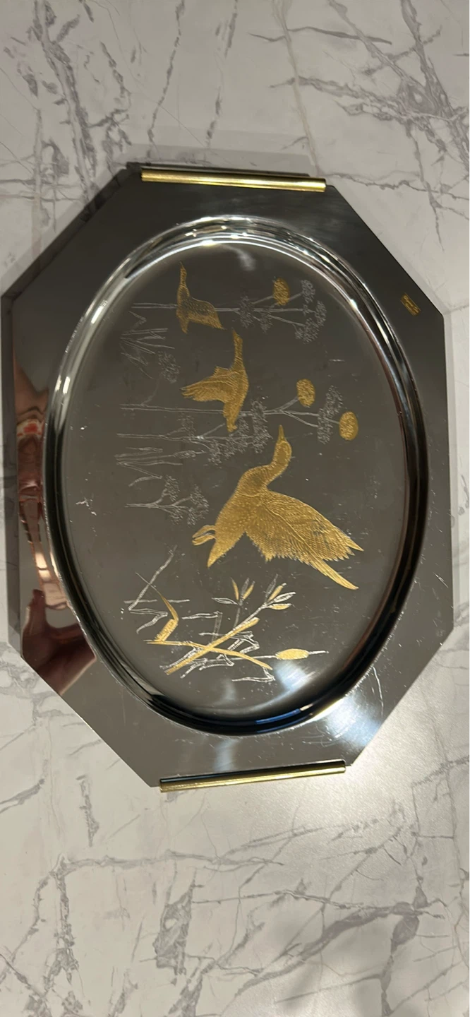Vintage Octagonal Tray with Duck Design