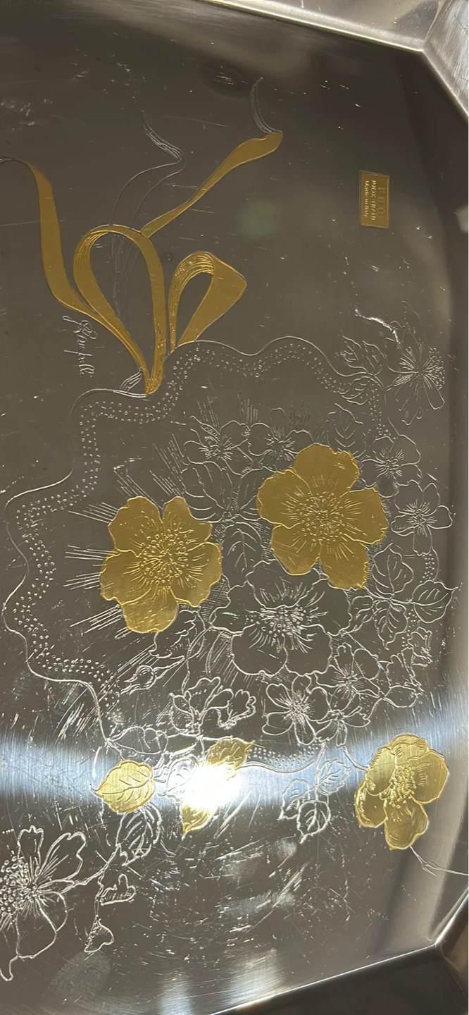 Serving Tray with Gold Floral Design