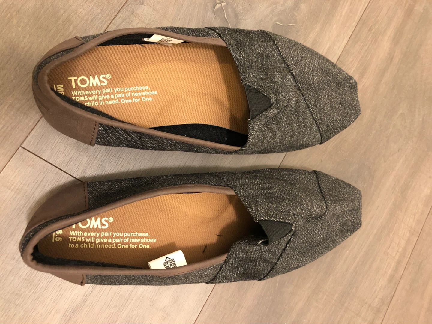 TOMS Women's Shoes Size 8.5 Charcoal Herringbone Flats