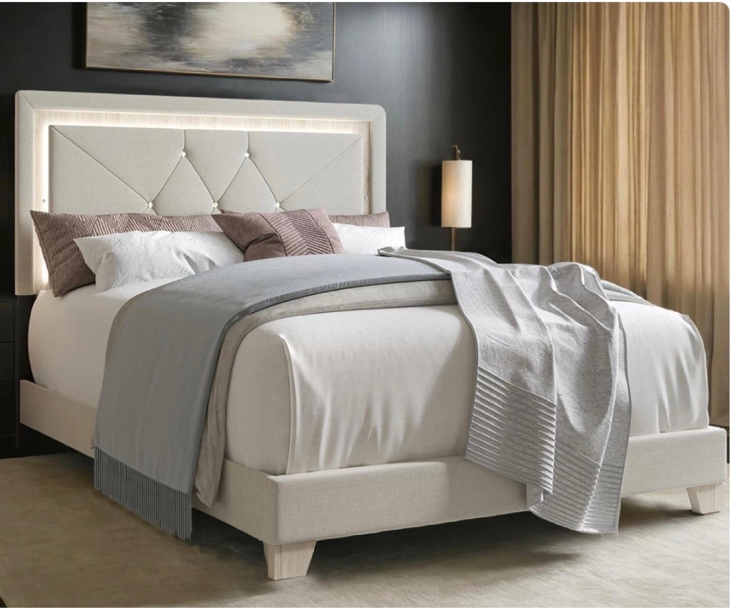 Upholstered Platform Bed Frame with LED Headboard Plus Mattress