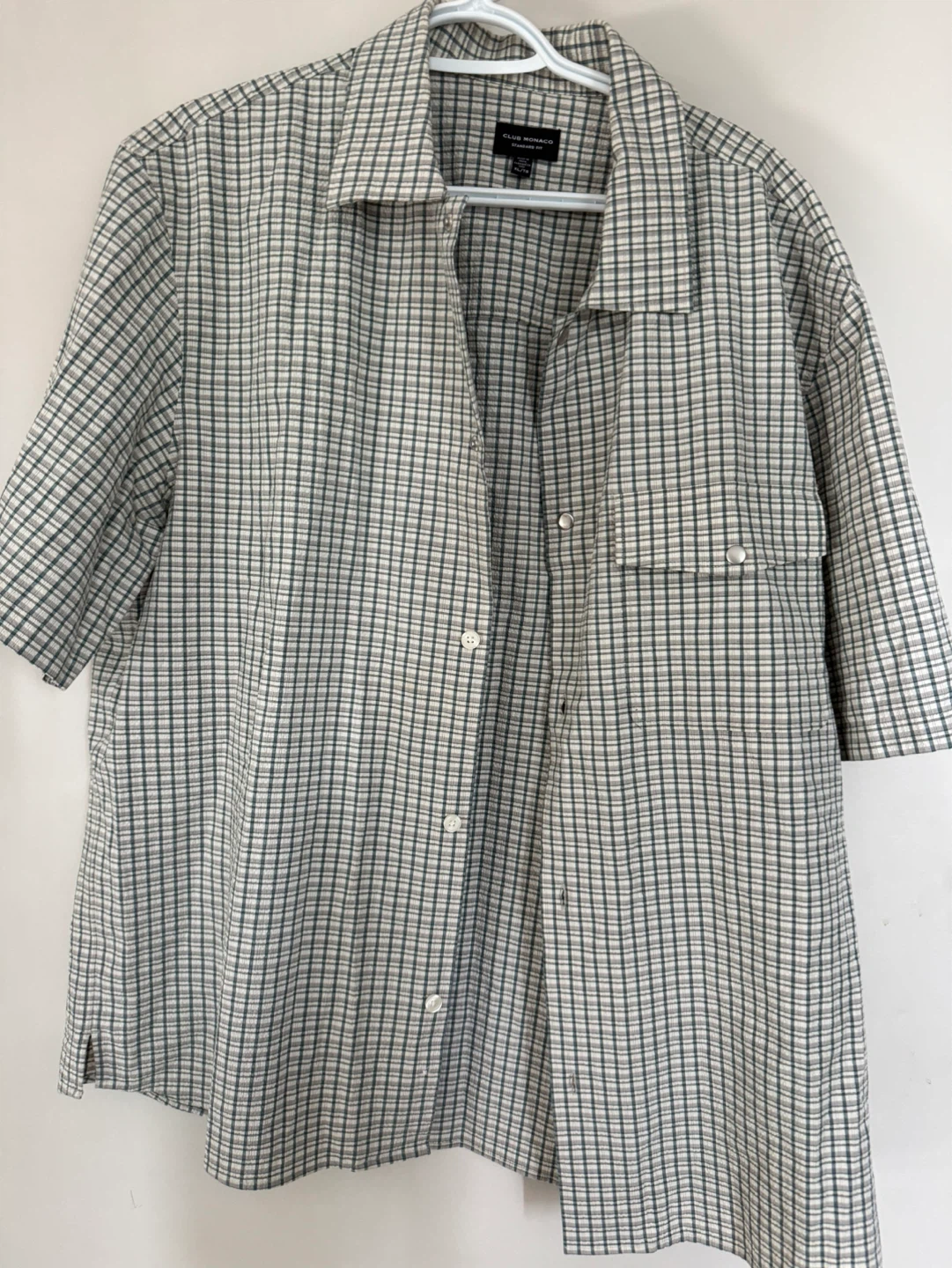 Club Monaco Standard Fit Plaid Short Sleeve Shirt XL/TG