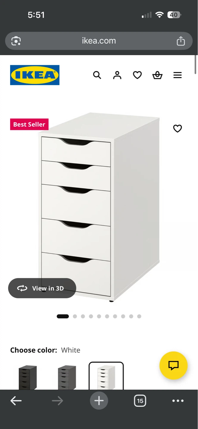 IKEA ALEX Drawer Unit - White 36x70 cm
