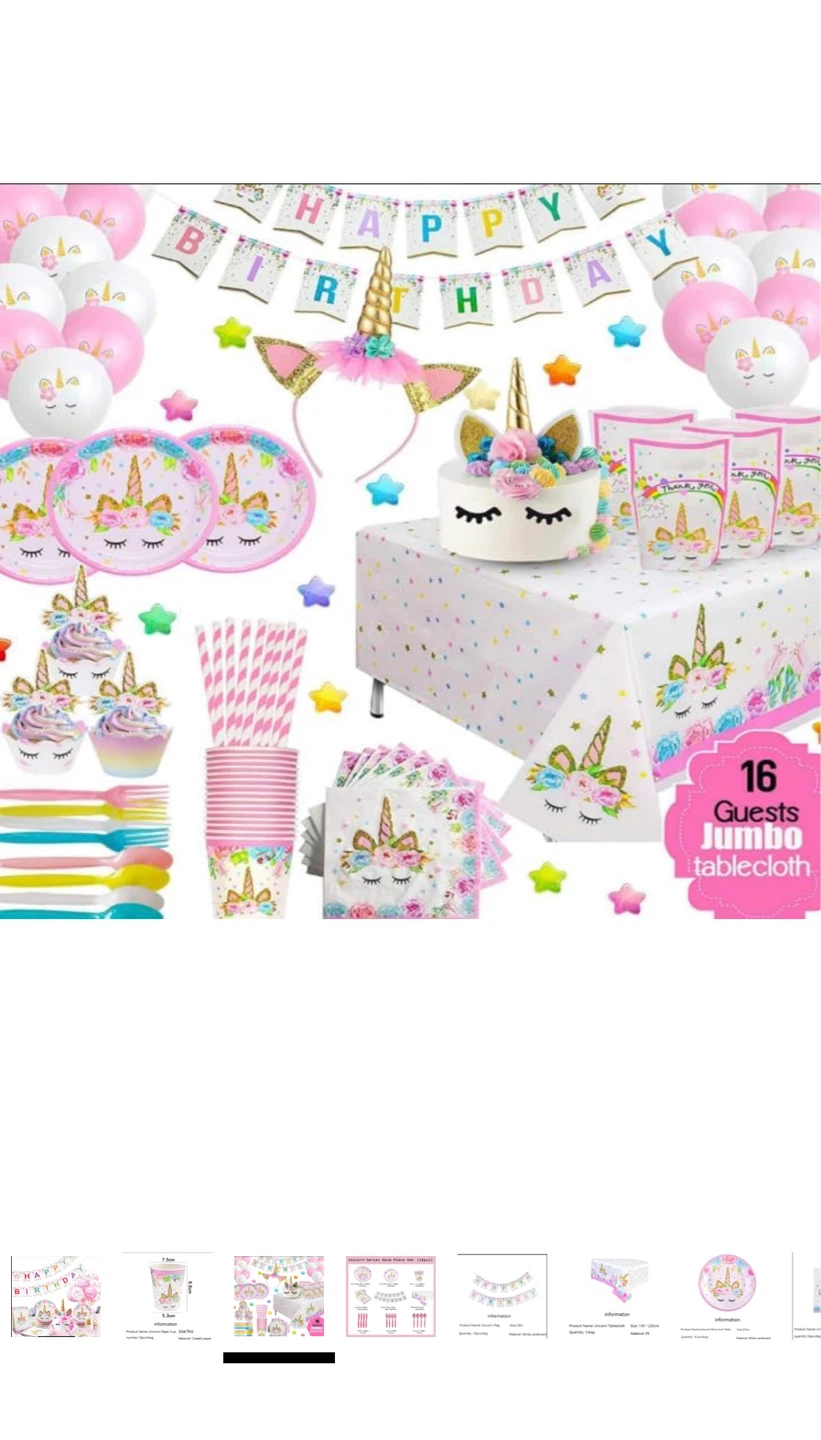Unicorn Birthday Party Supplies Set - 16 Guests