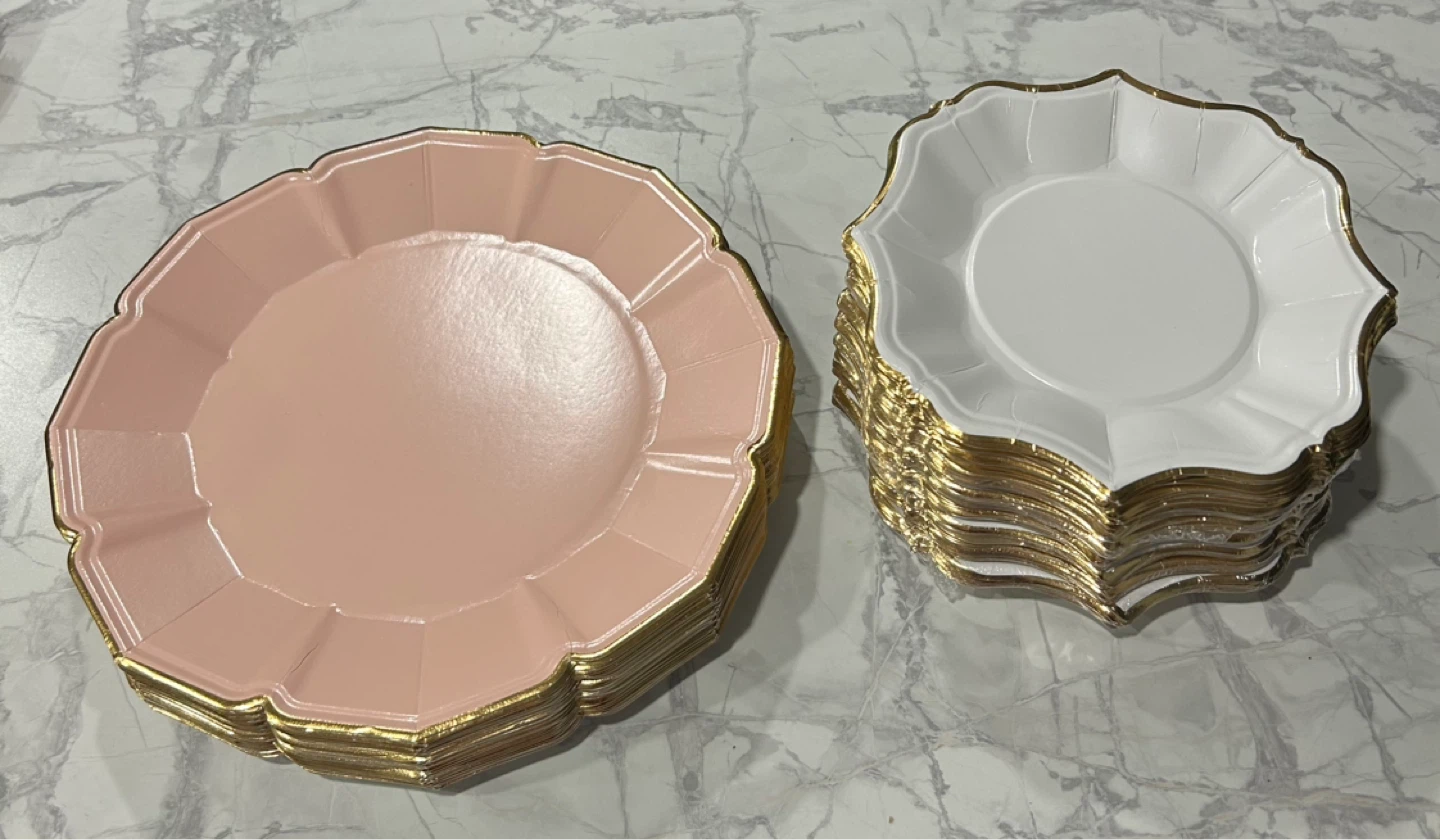 Party Plates - Pink and White with Gold Trim