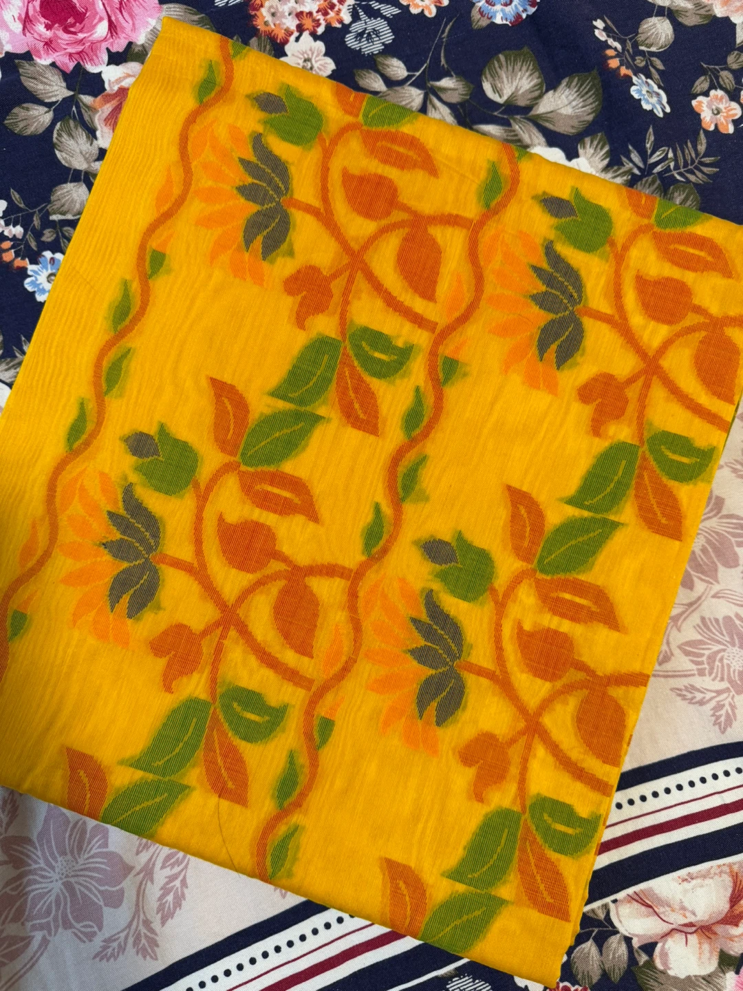 Yellow saareee with Floral Border
