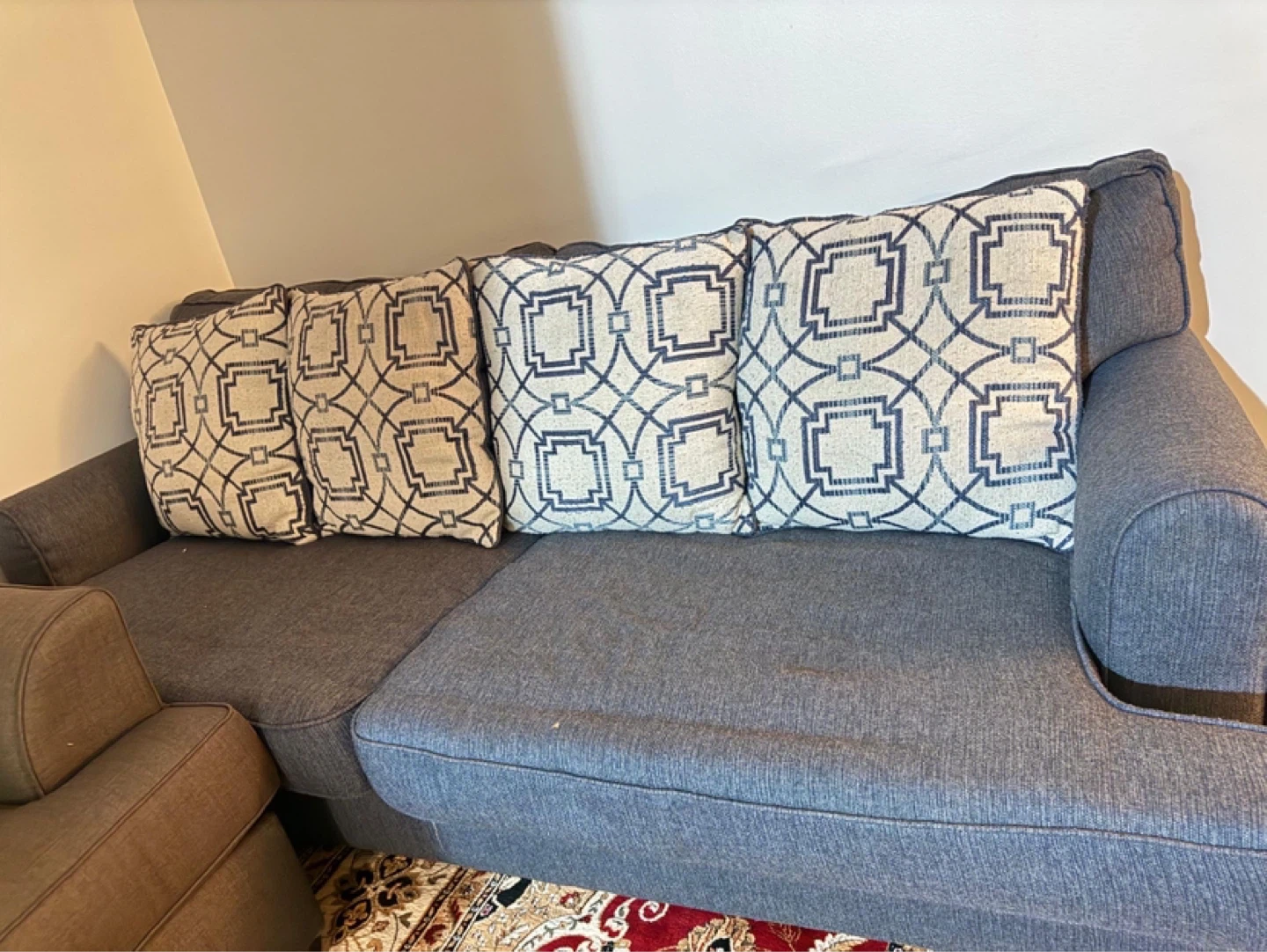 Dark Grey Sofa with Decorative Pillows