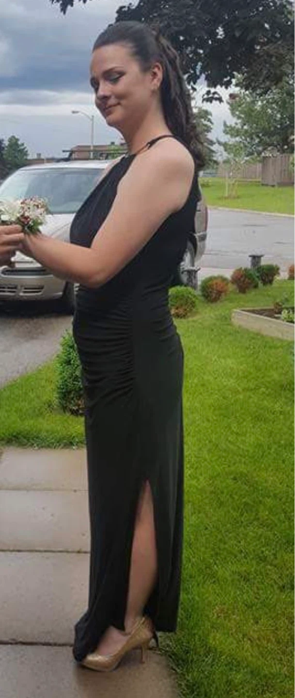 Black Ruched Maxi Dress with High Slit - photo 2