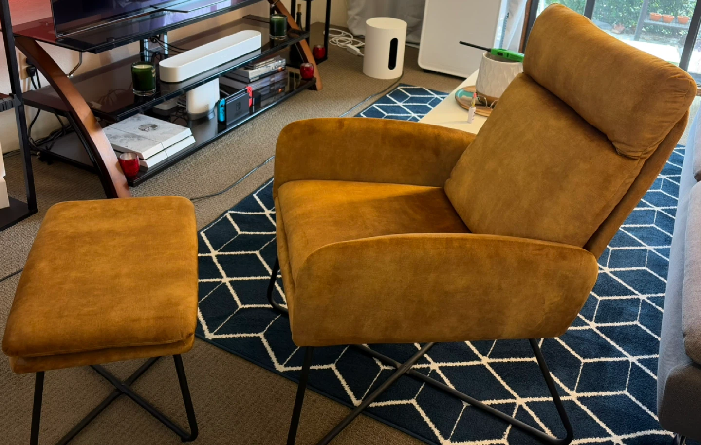 Velvet Accent Chair and Ottoman Set - Mustard Yellow - photo 2