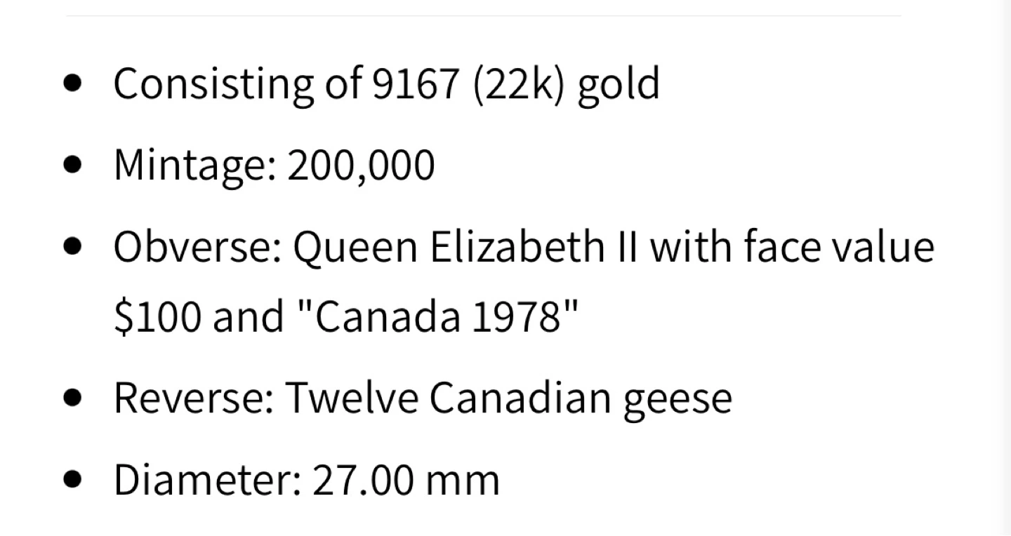 Canada 1978 $100 Gold Coin - Twelve Canadian Geese - photo 3