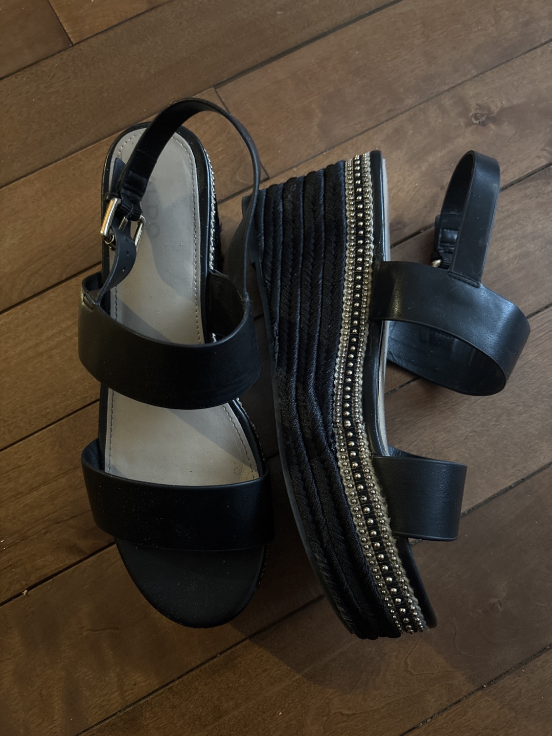 Aldo Black Wedge Sandals Women's Size 8