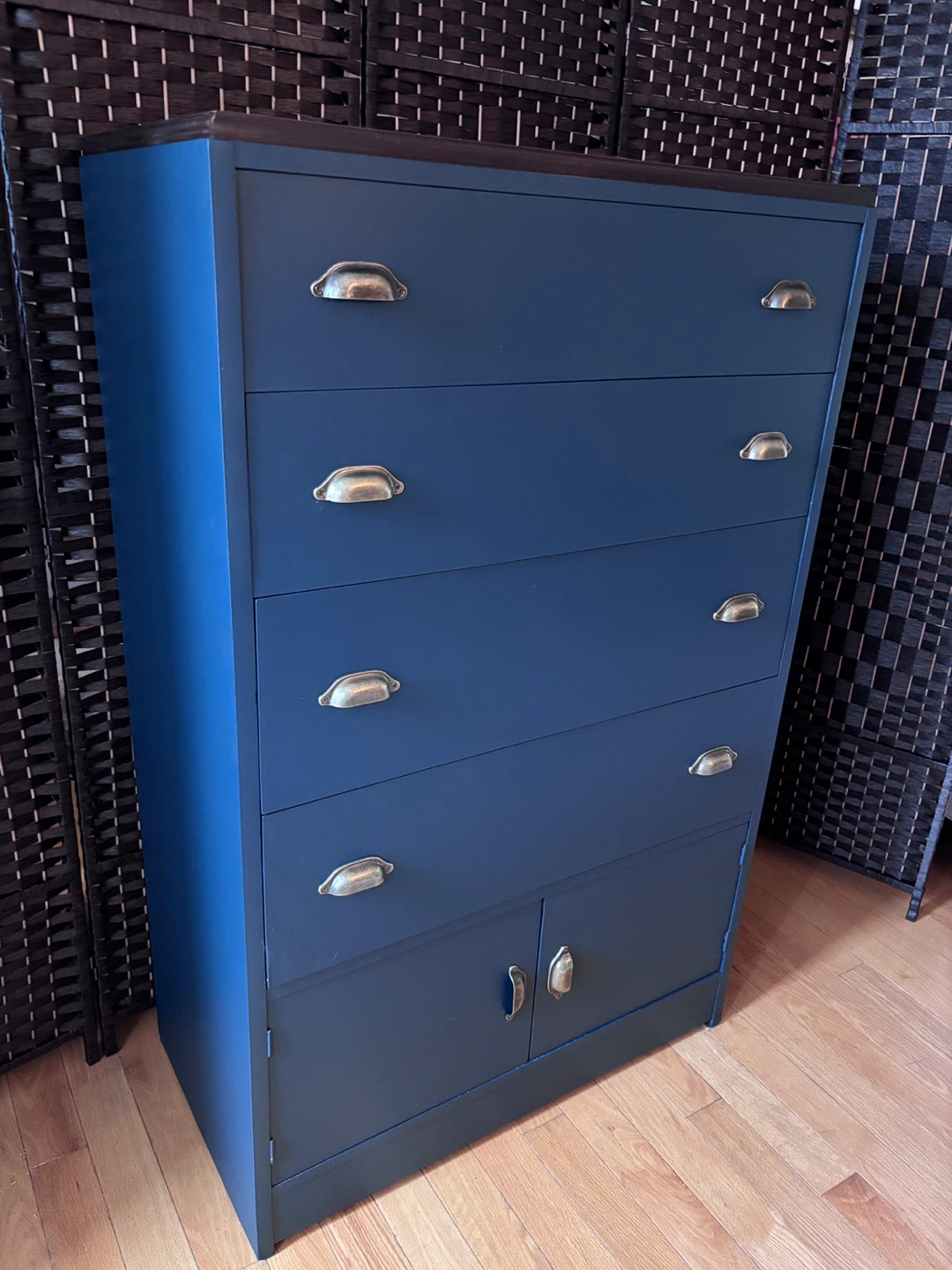 Blue Dresser with 5 Drawers and Cabinet Doors - photo 2