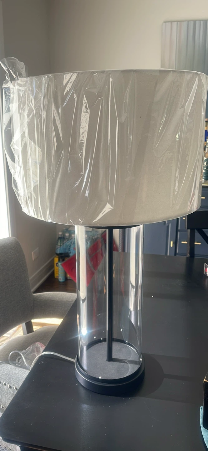 Cylindrical Glass Table Lamp with White Shade - photo 2