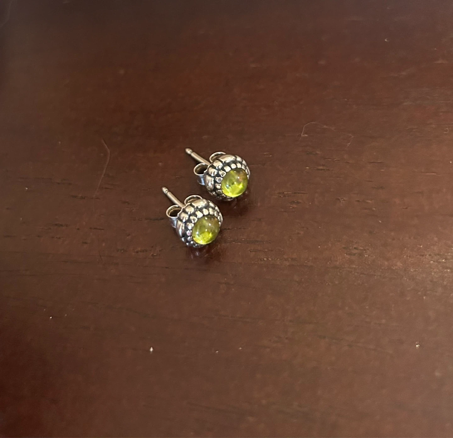 Pandora 925 Stud Earrings with Green Gemstones