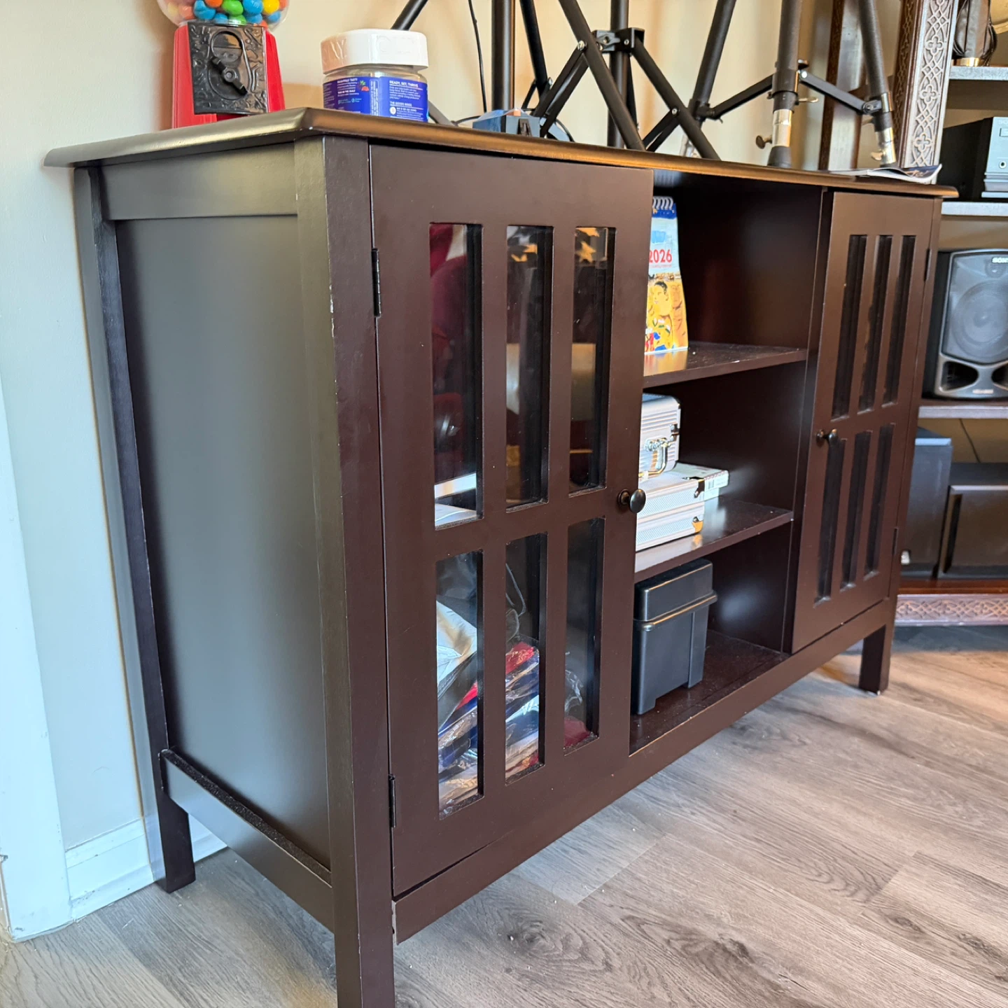 Dark Brown TV Stand/Media Console with Glass Doors - photo 2