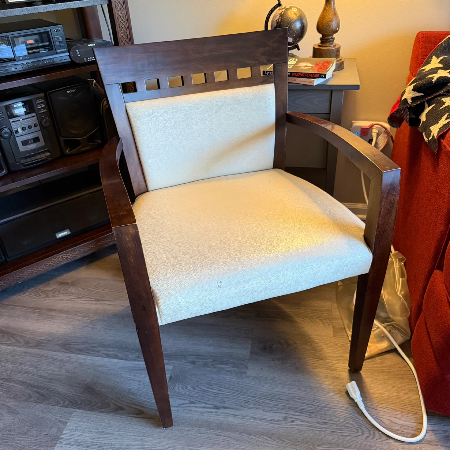 Wooden Armchair with Cream Upholstery