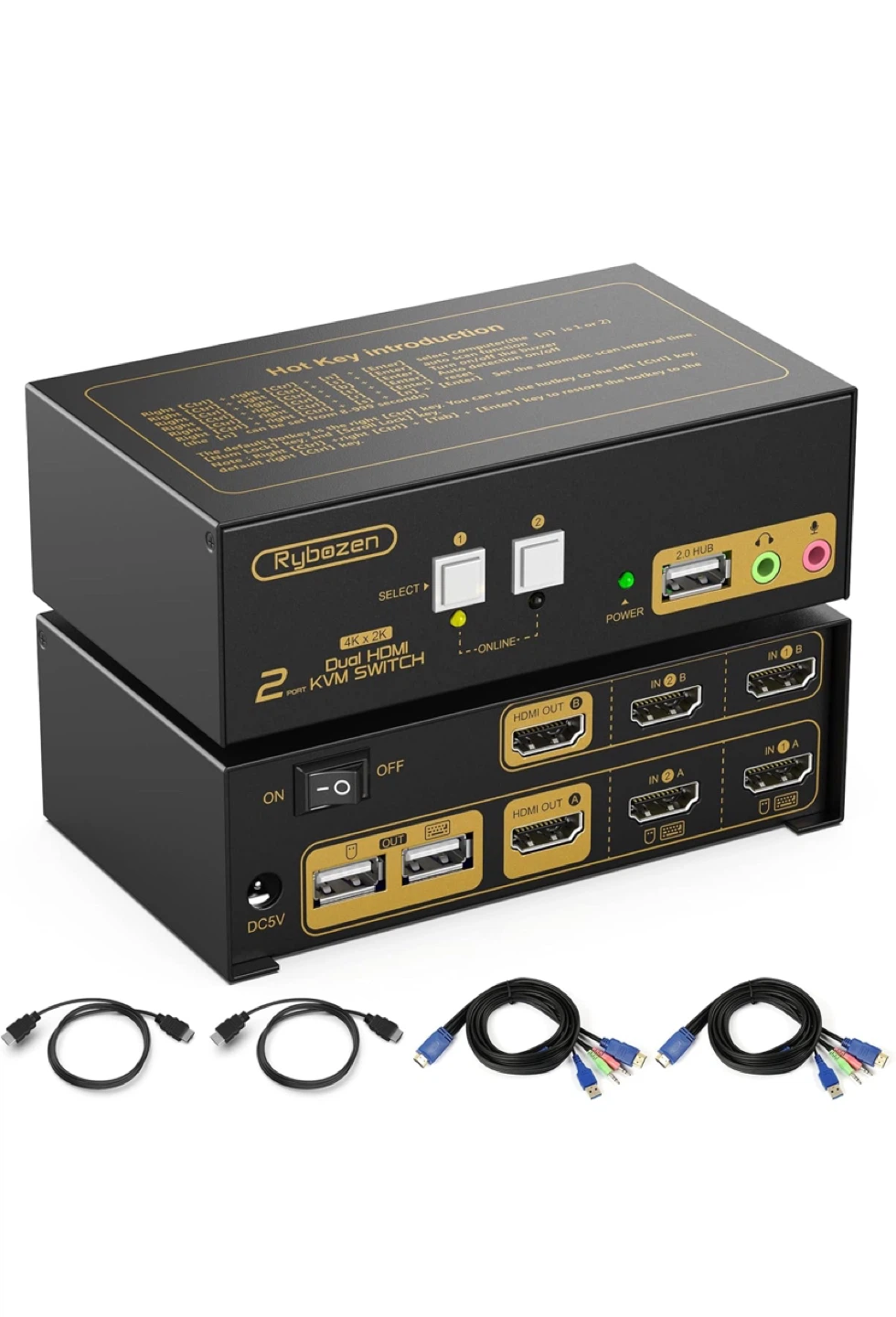 Rybozen 4K Dual HDMI KVM Switch