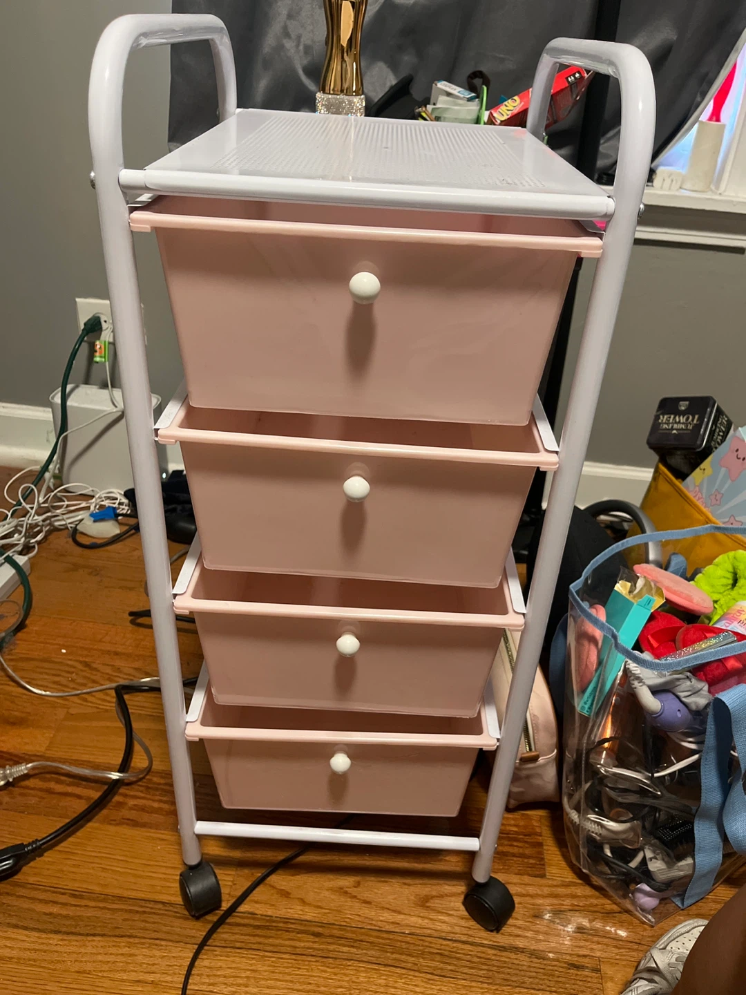 Pink 4-Drawer Rolling Storage Cart