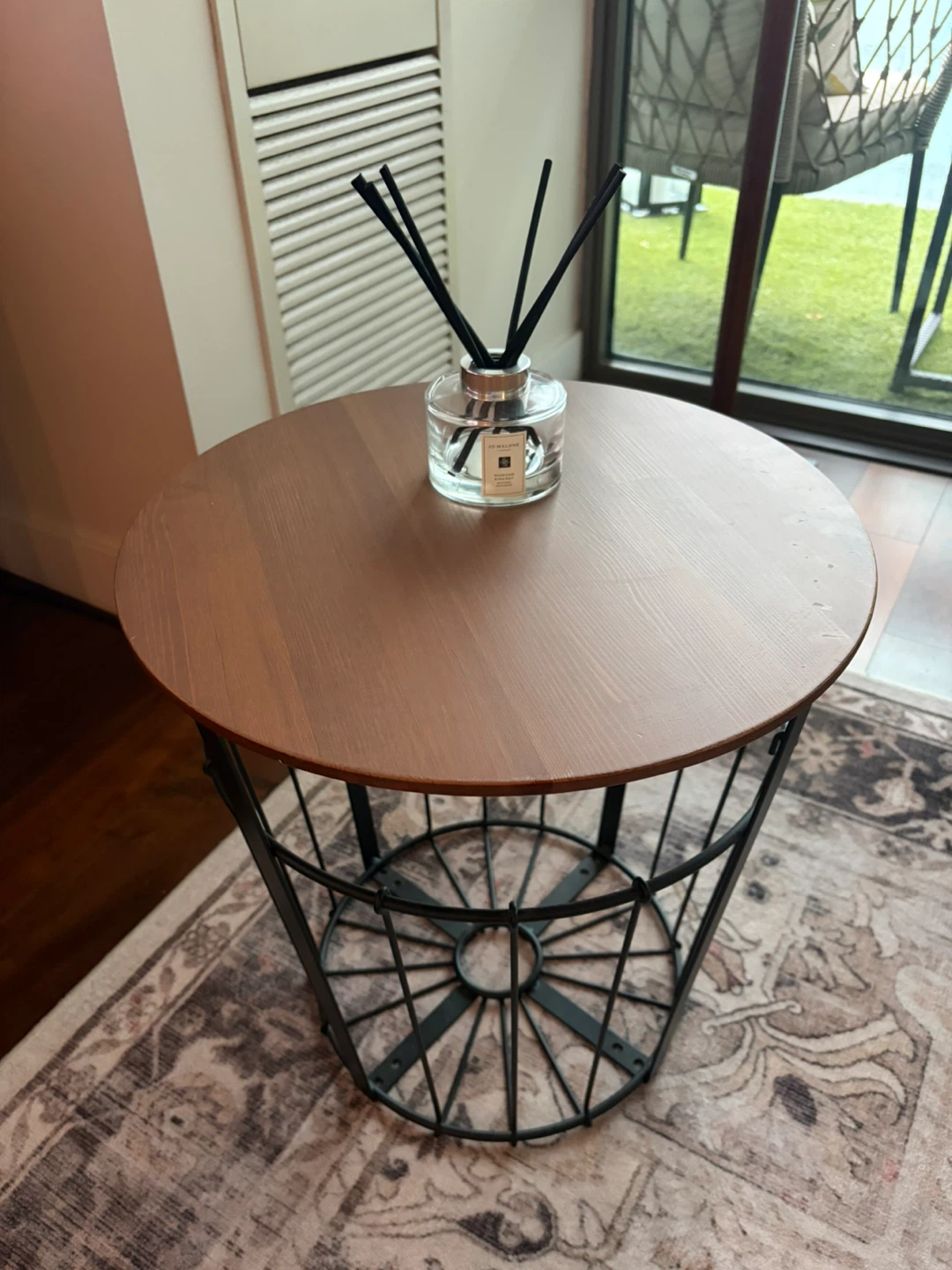 Round Wood Top Side Table with Black Metal Cage Base - photo 3