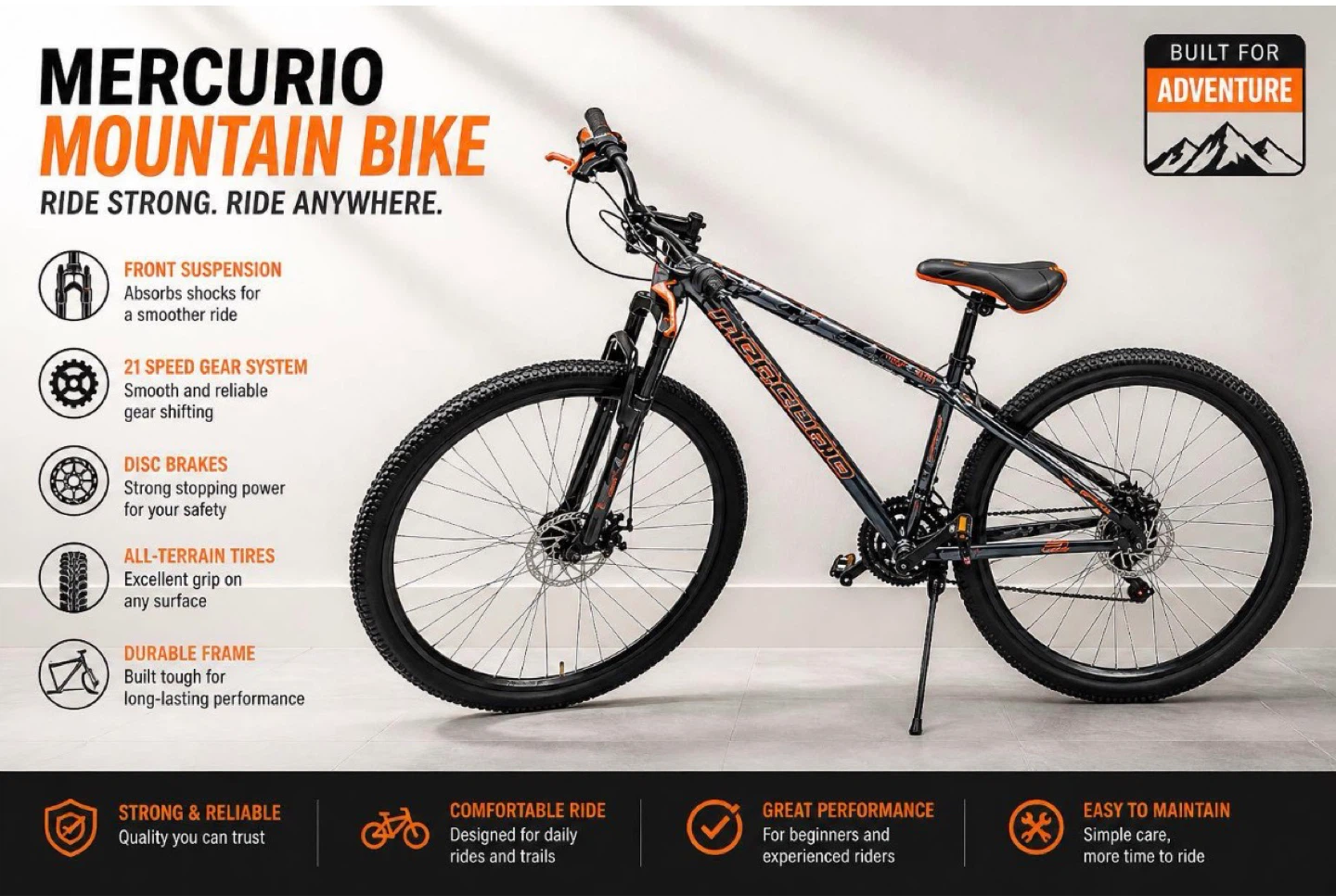 Mercurio Mountain Bike - 21 Speed, Disc Brakes