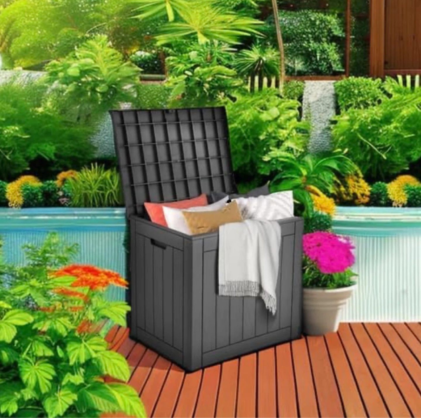 New 30 Gallon Deck Box Outdoor Storage Black - photo 5