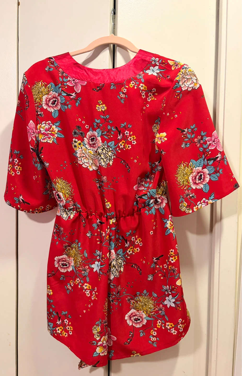 Red Floral Print Kimono Romper - photo 2