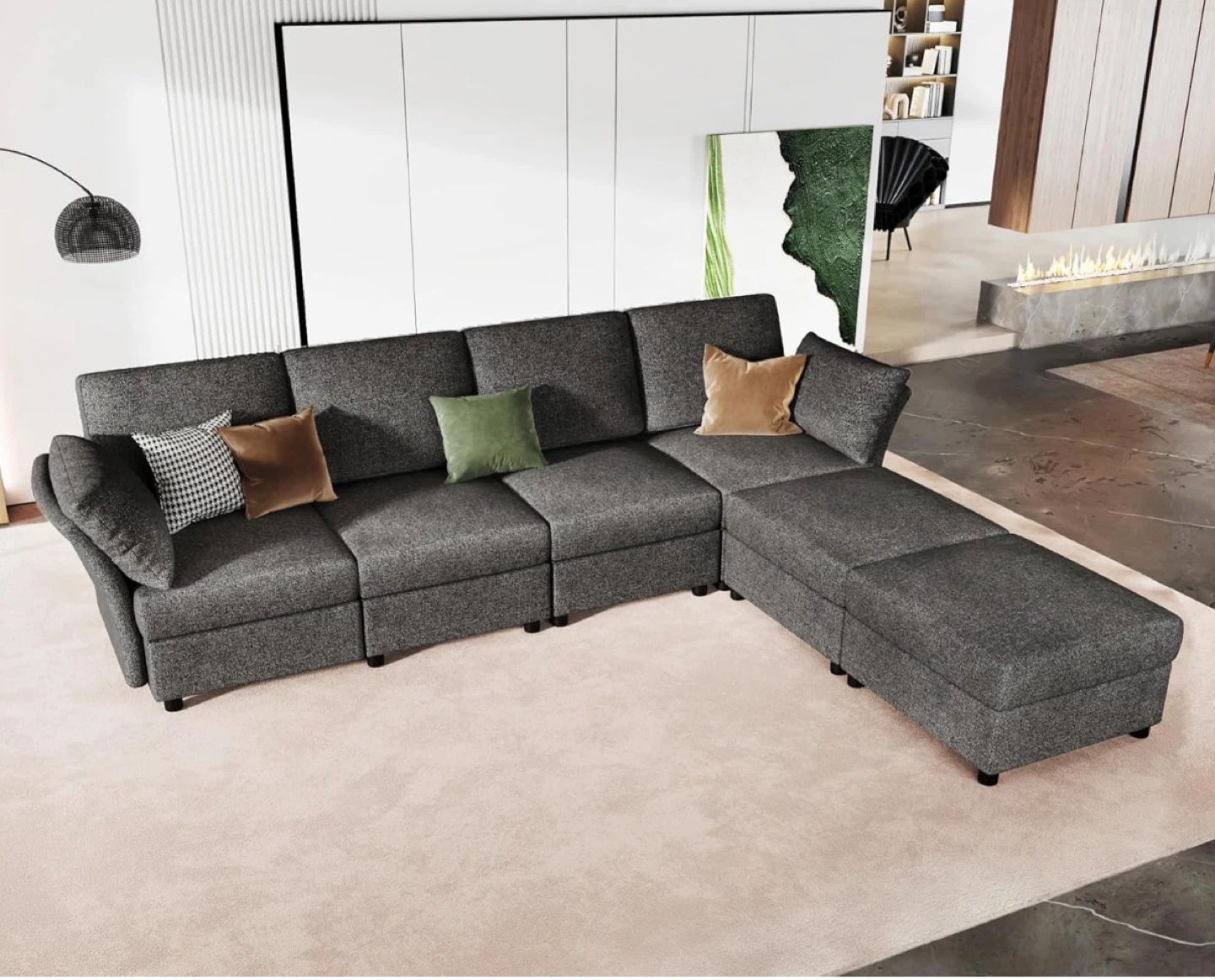 Modular Sectional Sofa - Gray Fabric - photo 2