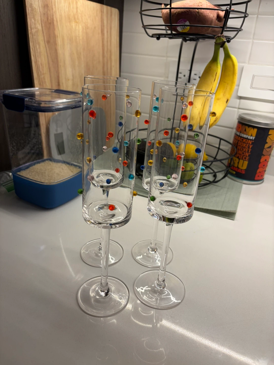 Set of 4 Clear Glass Flute Champagne Glasses with Colorful Beads - photo 3