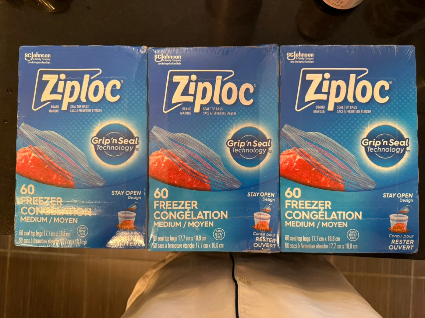 Ziploc Medium Freezer Bags, 3 Packs of 60