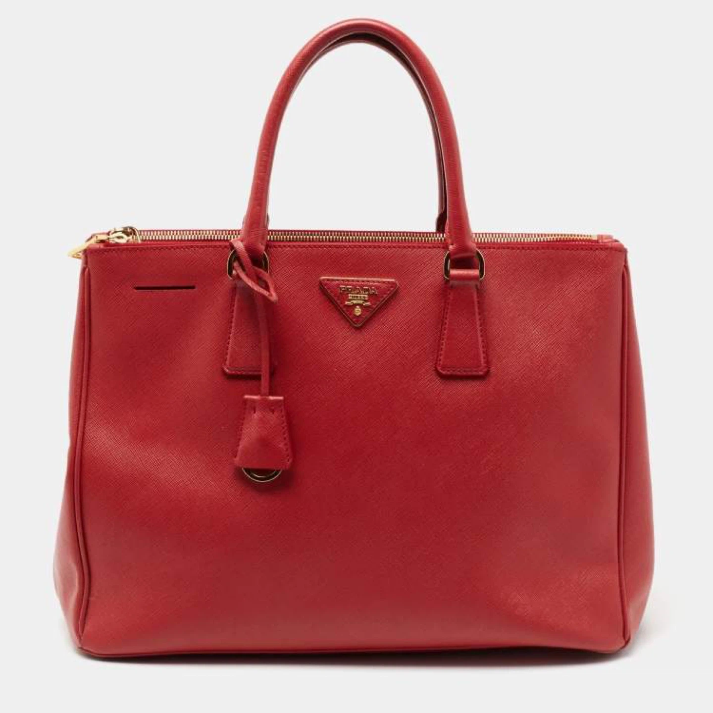 Prada Red Saffiano Lux Leather Large Double Zip Tote