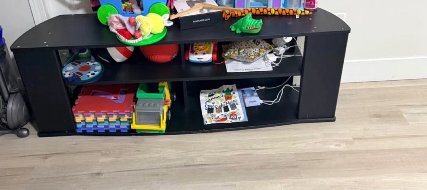 Black Media Console with Shelves