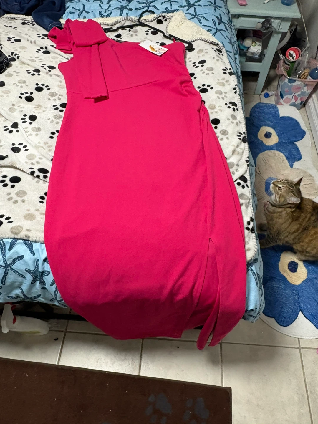 Hot Pink One-Shoulder Ruched Midi Dress