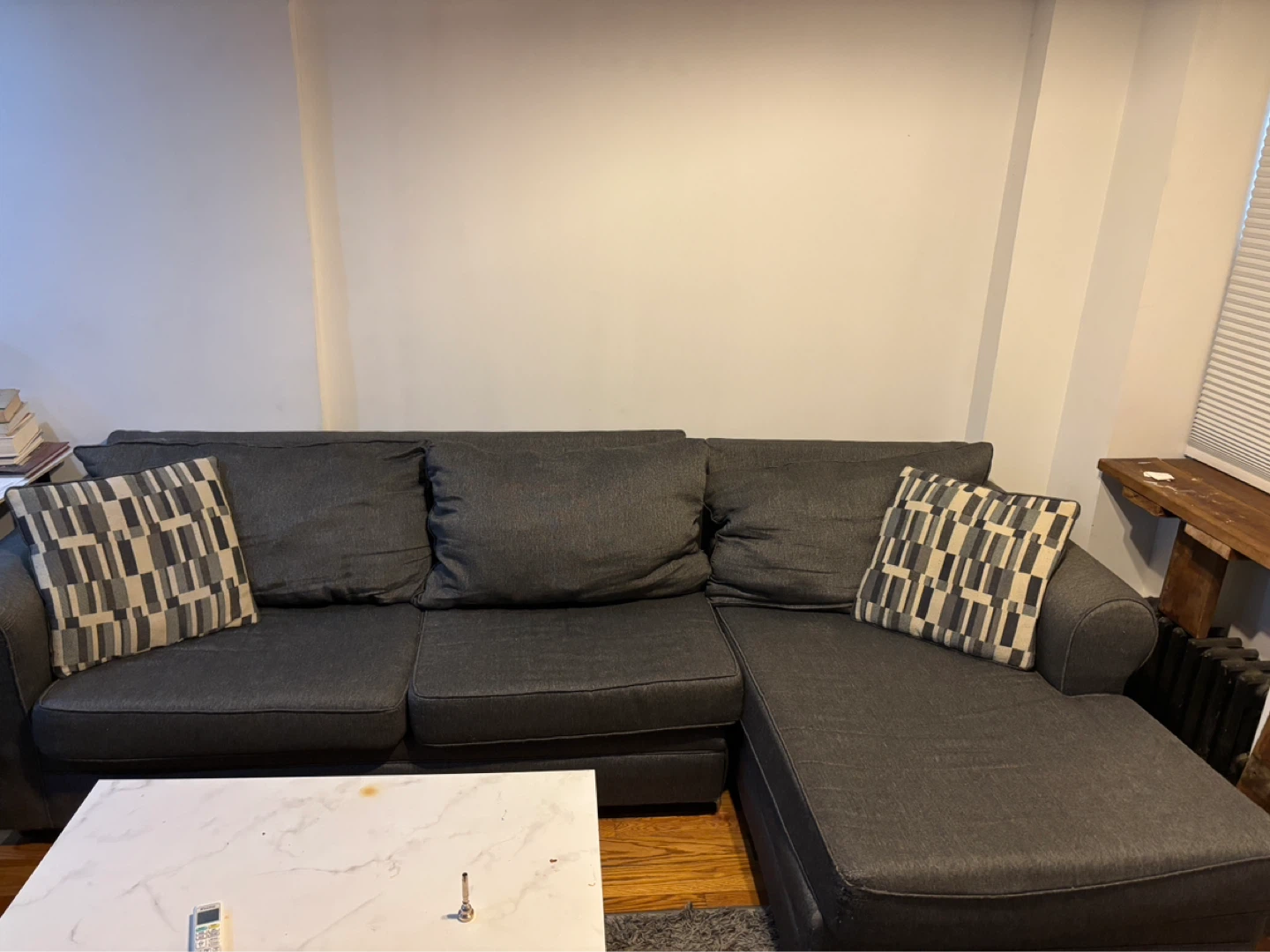 Dark Gray Sectional Sofa with Pillows