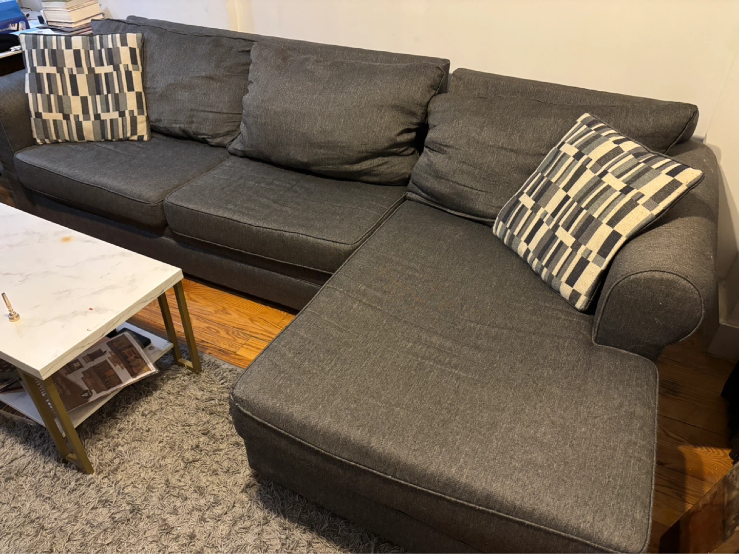 Dark Gray Sectional Sofa with Pillows - photo 2