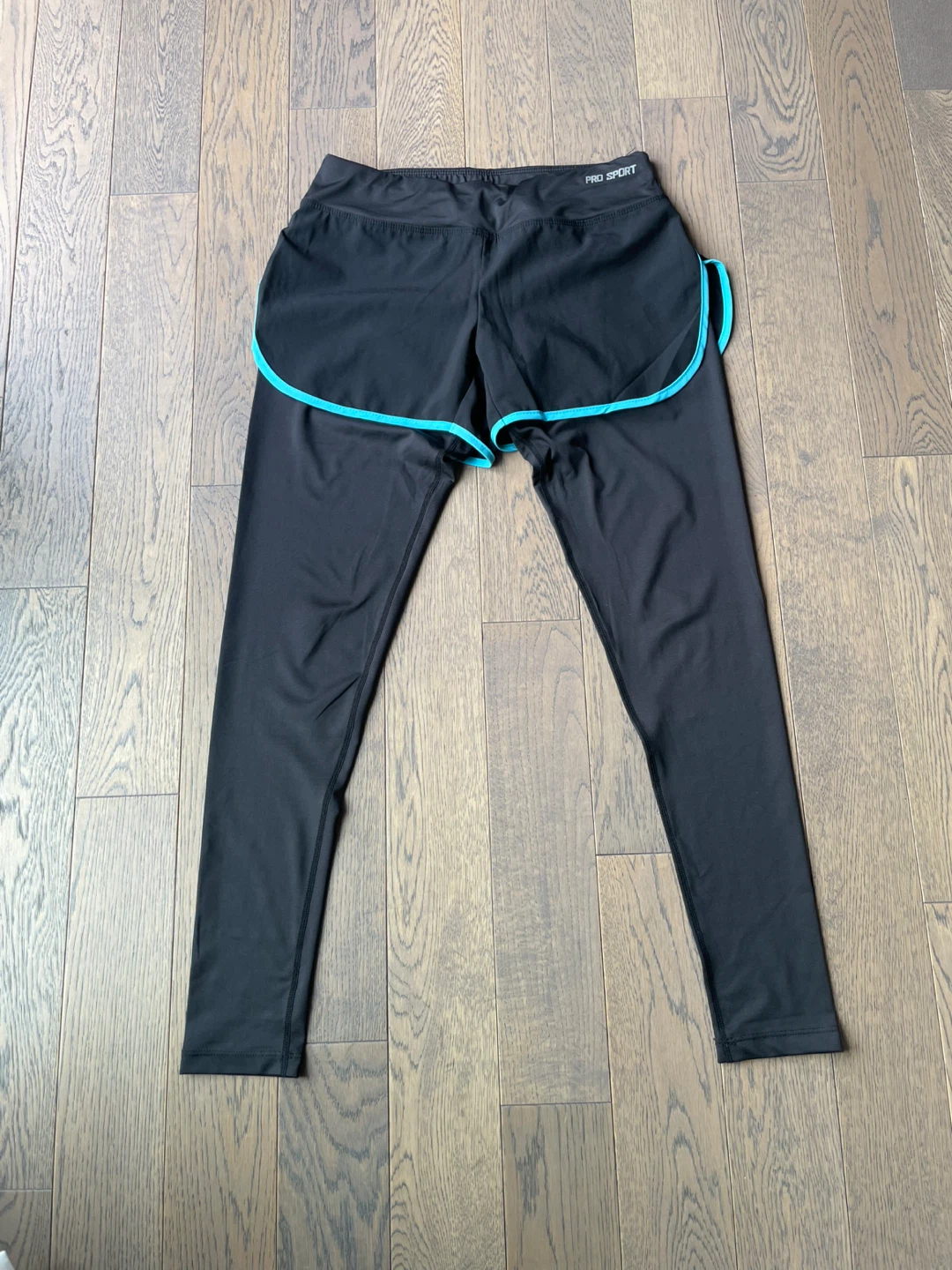 PRO SPORT Black & Blue Athletic Leggings with Built-in Shorts