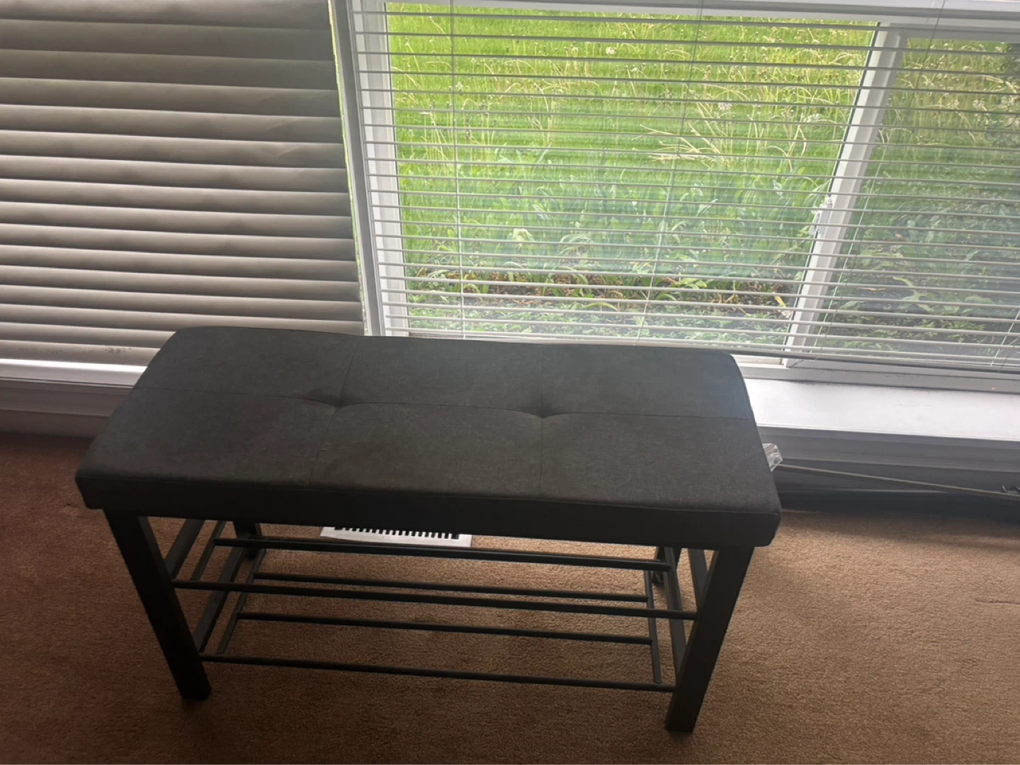 Dark Grey Upholstered Storage Bench with Shoe Rack