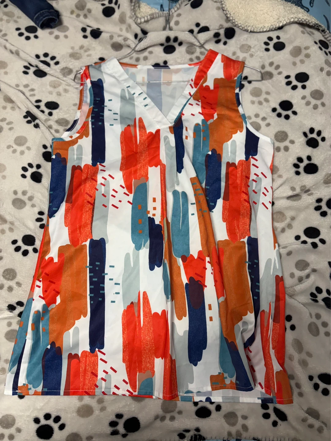 Sleeveless Abstract Print V-Neck Top